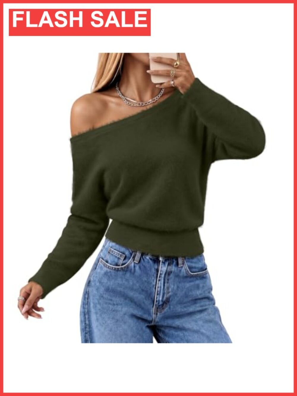 Ficerd Off Shoulder Sweater Long Sleeve Soft Pullover Top